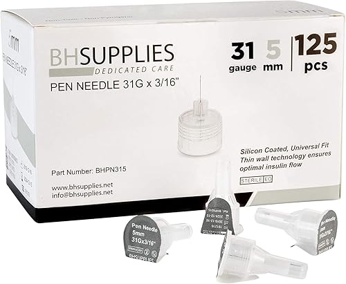 BH Supplies Agujas para bolígrafo de insulina calibre 31, 3/16 pulgadas, 0.197 in (paquete de 125)