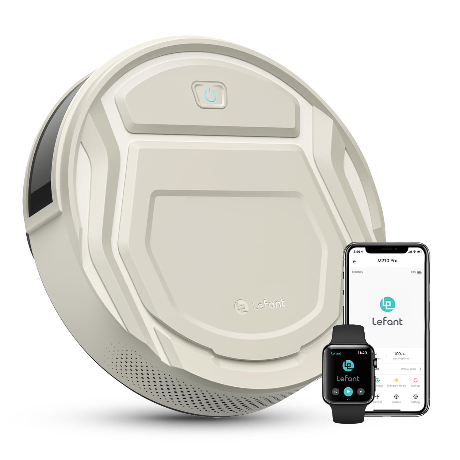 Lefant M210P Staubsauger Roboter, Saugleistung 2200 Pa, Leise 55dB, Unterstützt WLAN-/Bluetooth-/Alexa-/App-Verbindung, Akkulaufzeit von 120 Minuten, ideal für Tierhaare und Hartböden.