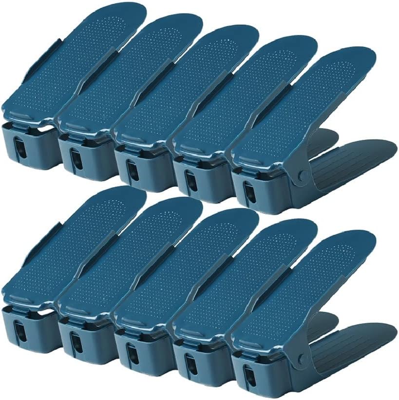 Shoe Holder 10pcs Adjustable Shoe Rack,Better Stability Shoe Organizer,Shoe Stacker,Space Saver, Non-Slip (Color : White) (Blue)