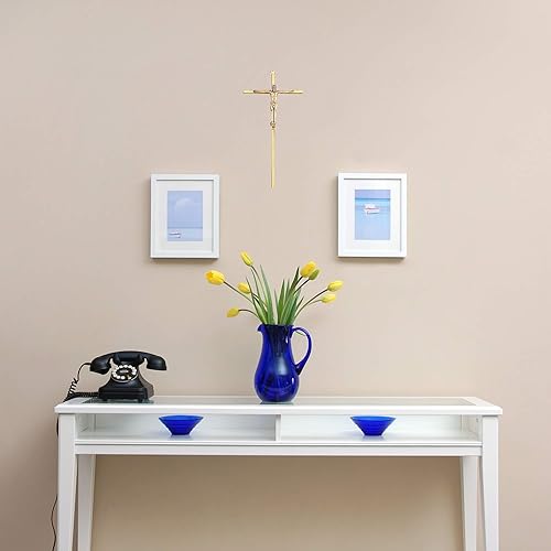 Miniatura 6 de Crucifijo de metal dorado decorativo colgante de pared, 10 pulgadas