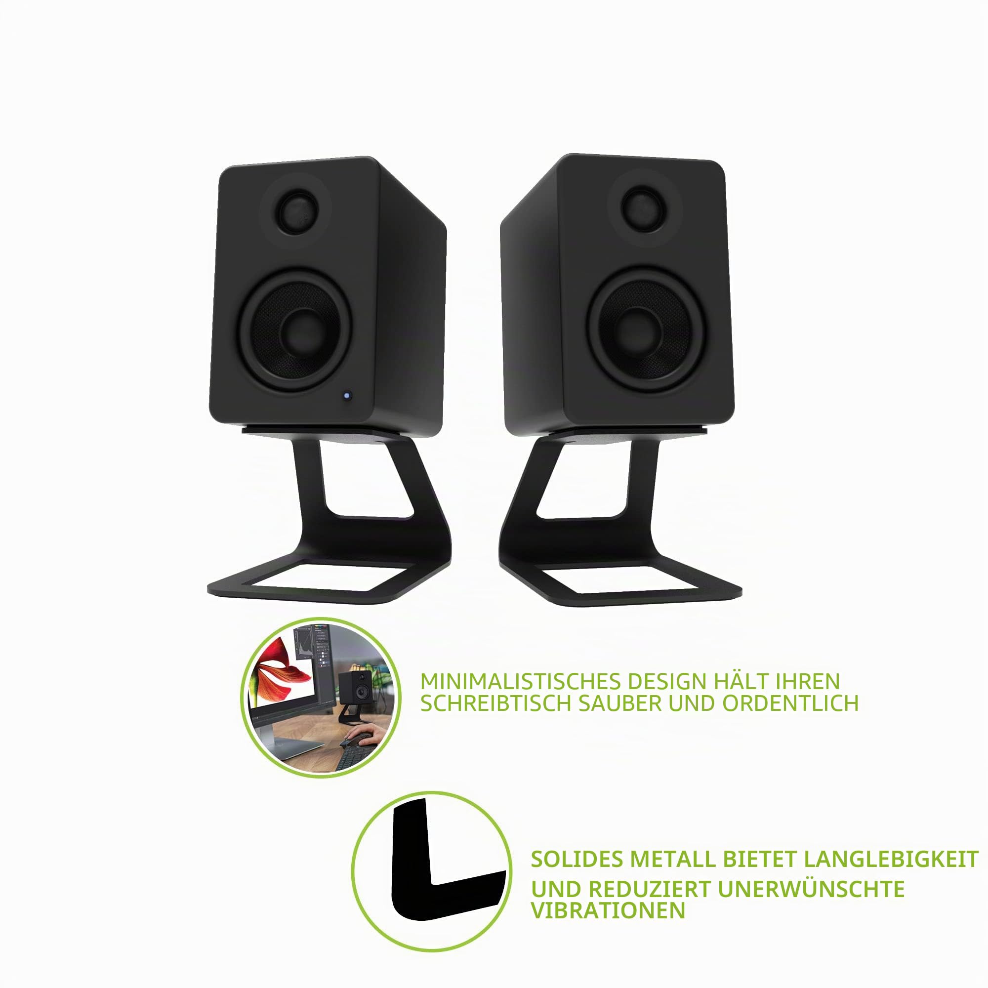 Kanto SE2 Elevated Desktop Speaker Stands for Small Speakers & Compact 2”-3” Studio Monitors | 3.8” Tall | Supports 3.22 kg| Damping 1.5 mm Silicone Padding | Pair | Black