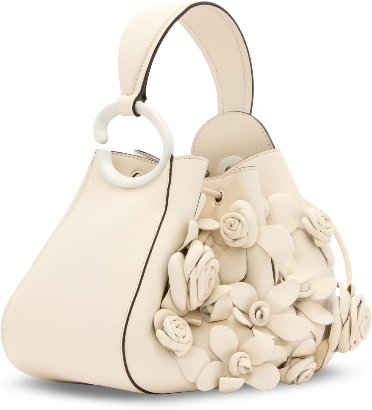 Oscar de la Renta Floral Appliqué O Handle Bag – Luxurious Lambskin with Elegant Detailing