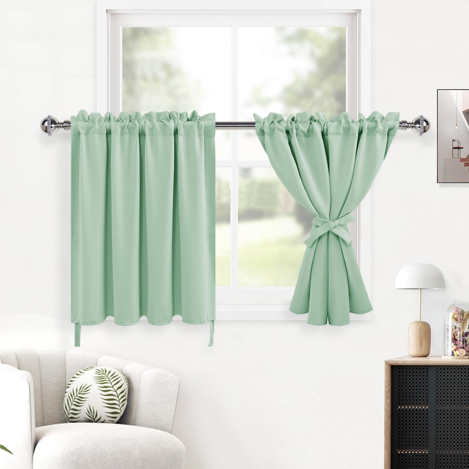 DWCN Short Blackout Curtains for Bedroom, Short Curtains for Small Window, Room Darkening Curtains for Living Room, Office - 52 by 24 Inch, Sage Green, 2 Pieces