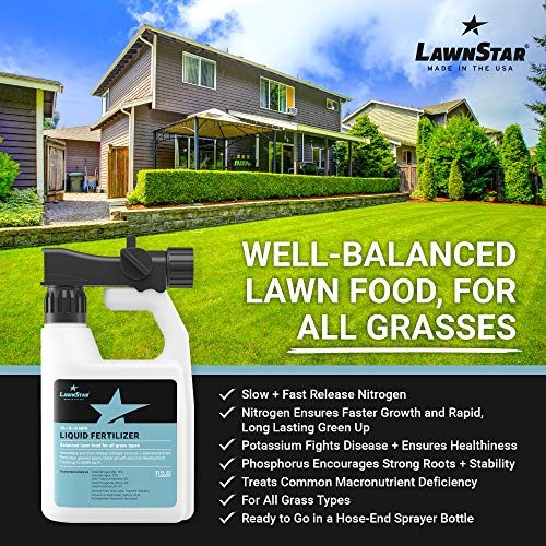 Balanced 16-4-8 Nutrient Liquid Fertilizer (32oz Ready to Spray) - Premium Lawn Food, NPK with Added Seaweed Extract, Treats Common Deficiencies, Safe for All Grass Types (Upgraded Sprayer)