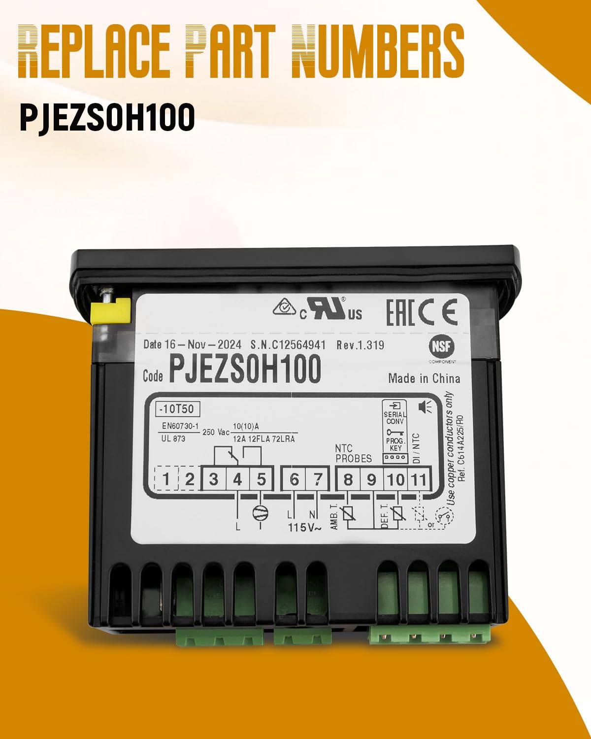 PJEZS0H100 regulator temperatury pasuje do Carel i wszystkich typów lodówek, termostat cyfrowy 115 V z sondą czujnika temperatury, sprzęt montażowy i instrukcje