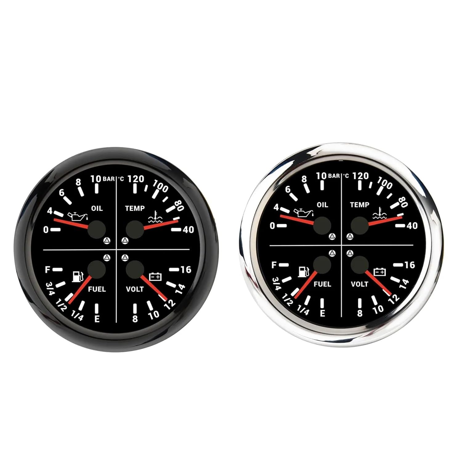 110mm Fuel Level Meter 4 in 1 Gauge 0-10Bar Oil Pressure Water Temp Voltmeter with Light Alarm Waterproof for Car Boat Yacht(Silver)