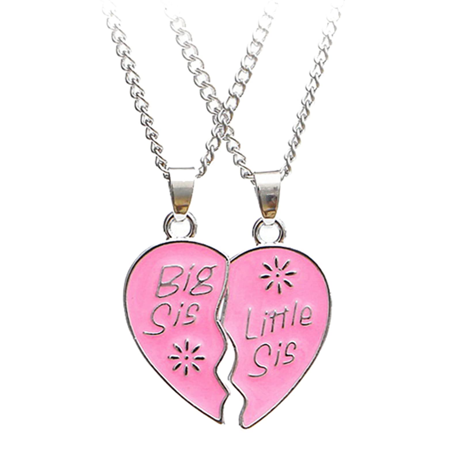 Sister Necklace Jewelry Little Big Sister Bff Best Friends Gifts Puzzle Heart Matching Pendant Necklaces Friendship Necklace Jewellery for 2 Girls Women, Pink