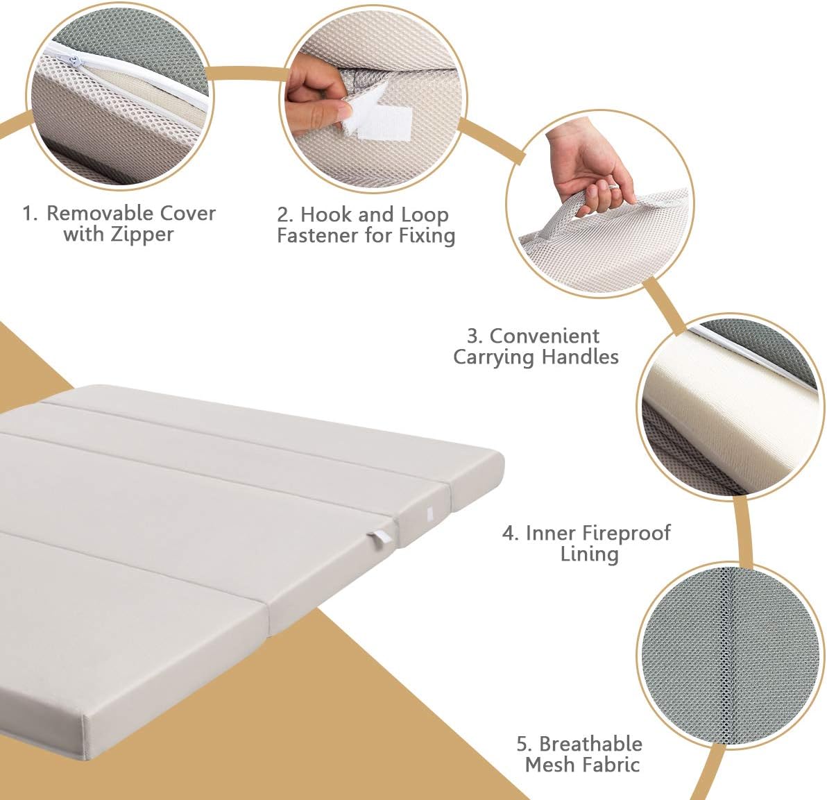 Giantex Tri-Fold Folding Mattress Twin XL - Portable Sofa Bed with Washable Cover & Handles, 4 Inch High-Density Foam Guest Bed for Camping, Sleepovers, Floor Couch for Adults - Grey