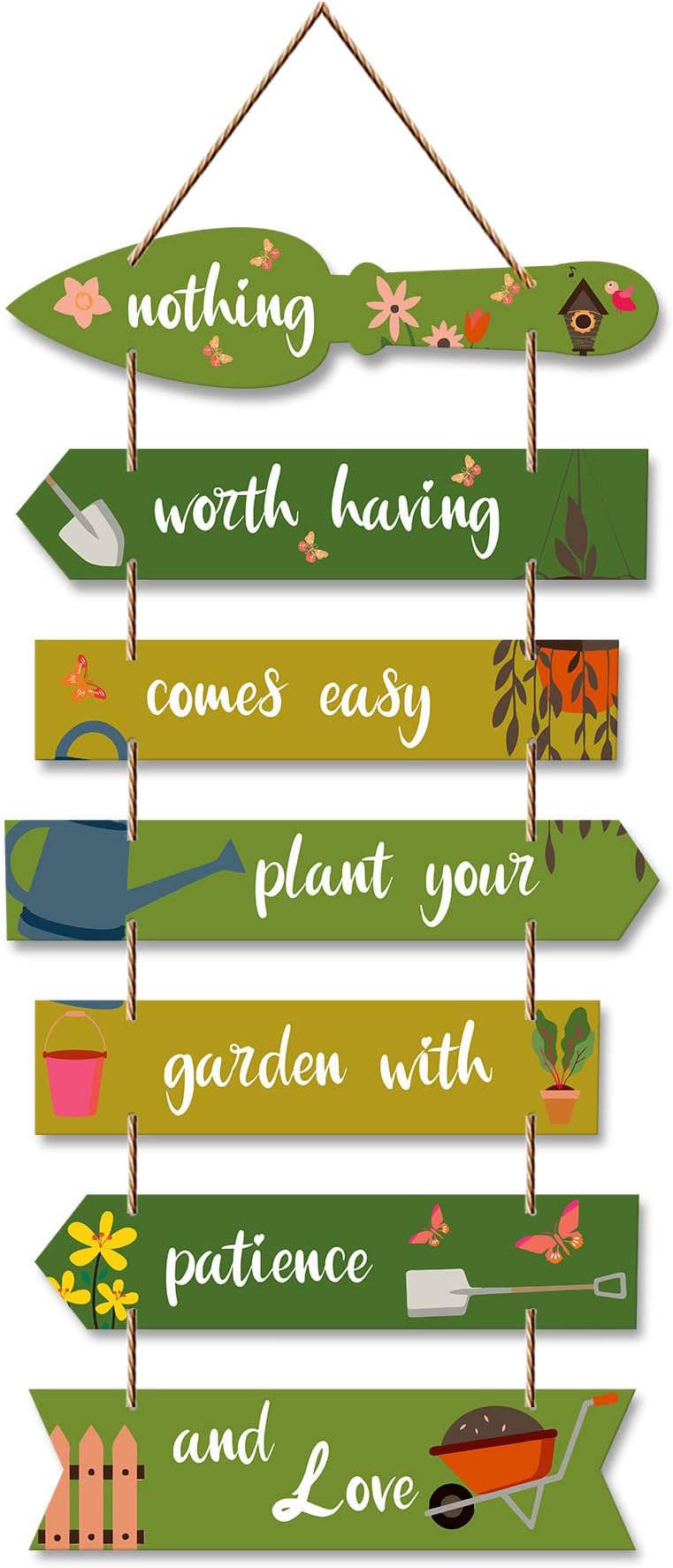 Artvibes Garden Quote Wooden Wall Hanging for Home Decor | Decorative Items for Balcony | Gifts | Wooden Wall Decoration for Outdoor Decorative Garden | Modern Artwork (WH_7010N), Set of 7