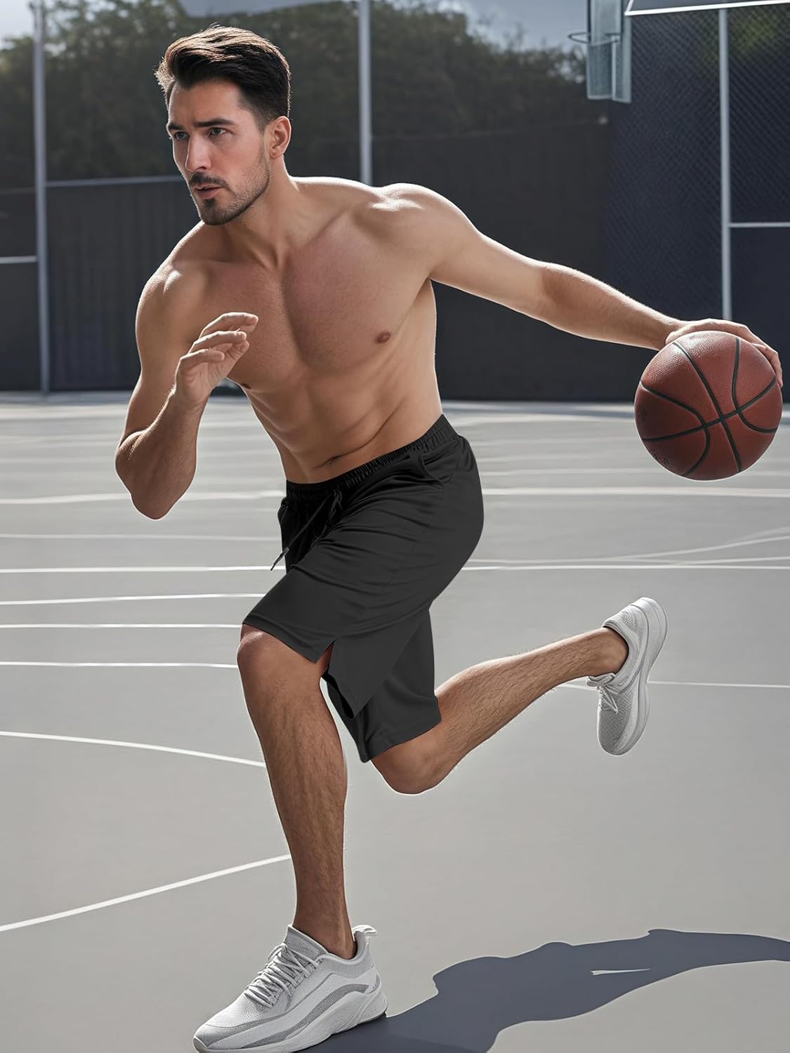 Aolesy Men's Basketball Shorts 7"/9" Athletic Gym Shorts with Zip Pockets Lightweigh Quick Dry Mesh Workout Shorts 9 Inch X-Large Black image 5 of 6 B0CRB2HVDD