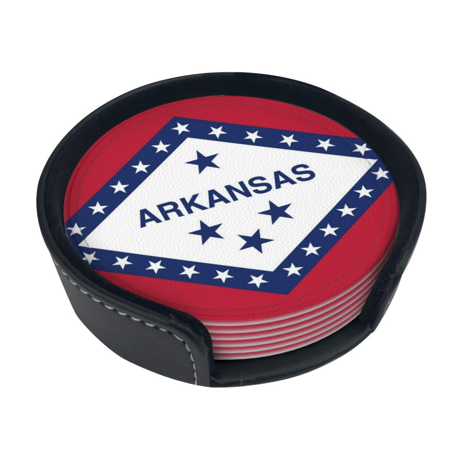 Arkansas State Flag Leather Coasters-Set of 6 with Storage Holder