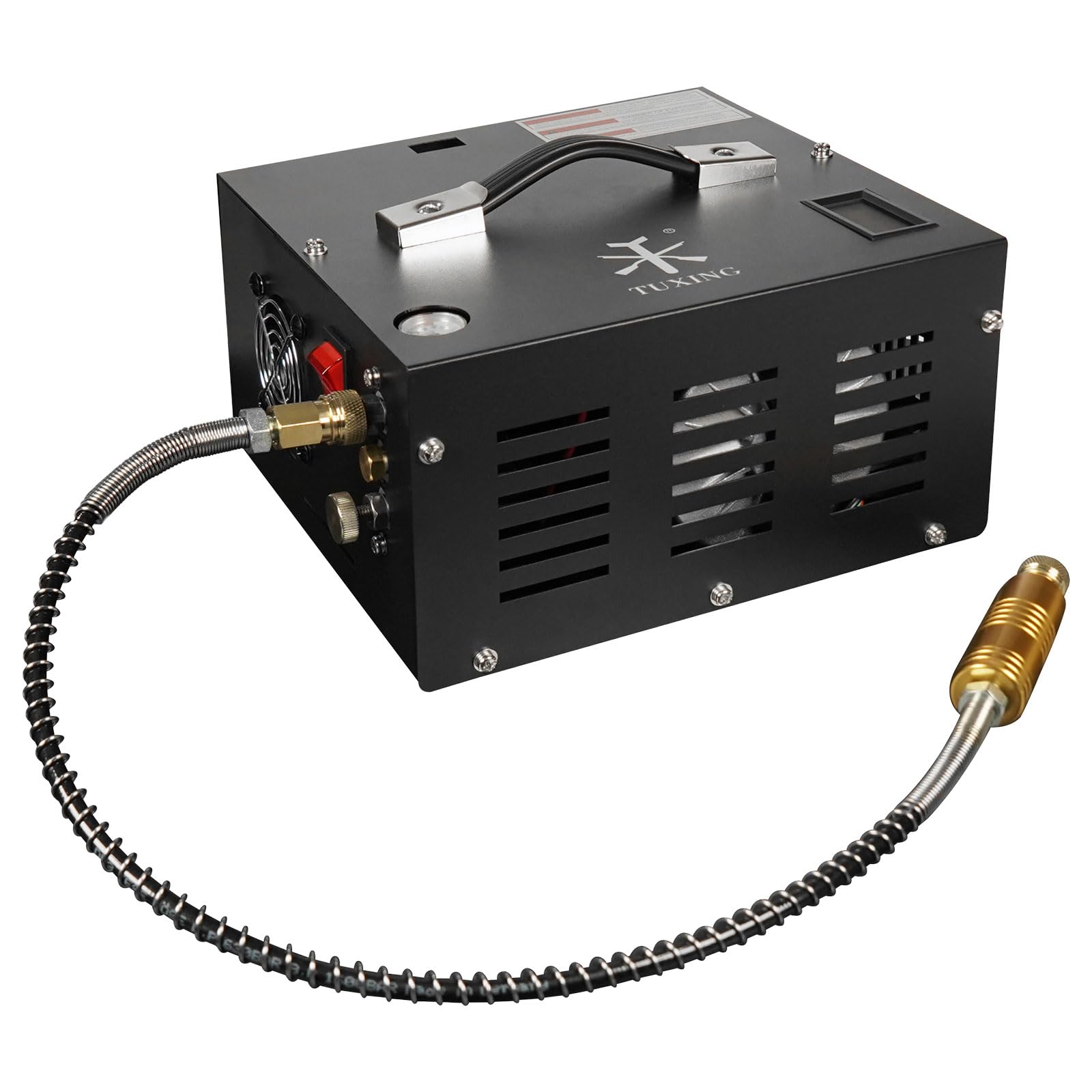 TUXING Compresseur d'air PCP 4500Psi, Compresseur d'air ajustable haute pression alimenté par voiture 12V DC ou maison 220V AC avec adaptateur (inclus), Pompe pour Scuba Tank
