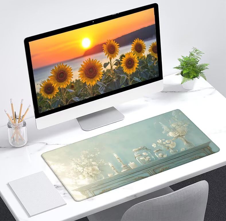 Tapis de souris XXL Fleur finitions bords cousus premium - 2