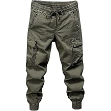Men's Casual Cargo Pants Workout Joggers Sweatpants Work Hiking Pants Drawstring Tactical- Pants with Pockets