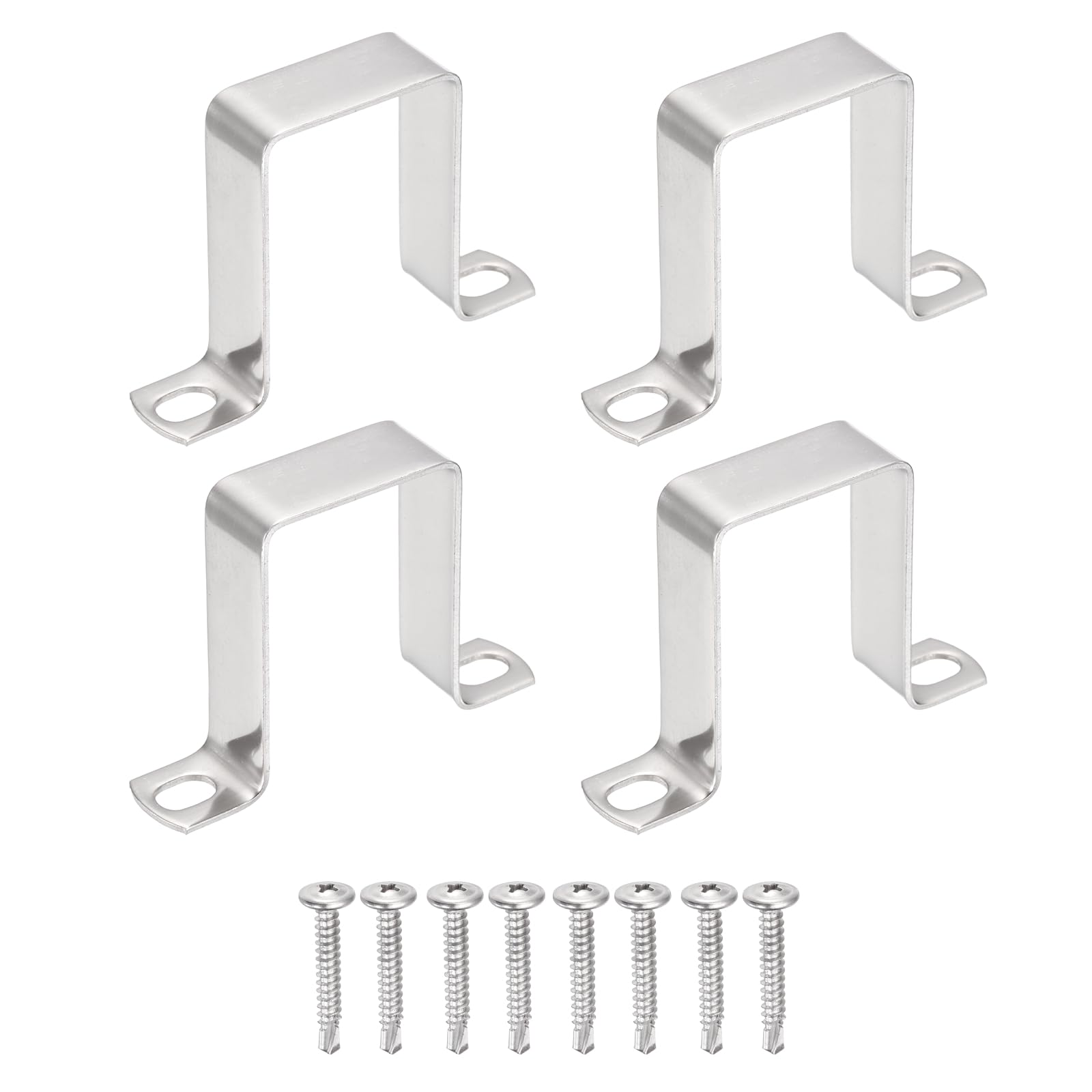 sourcing map 4Pcs U Shape Square Tube Clamp, 40x60mm U Shaped Bracket 304 Stainless Steel Square Strap Clamp with Phillips Head Self Drilling Screws for Pipes Door Closed Bar Holder Railings