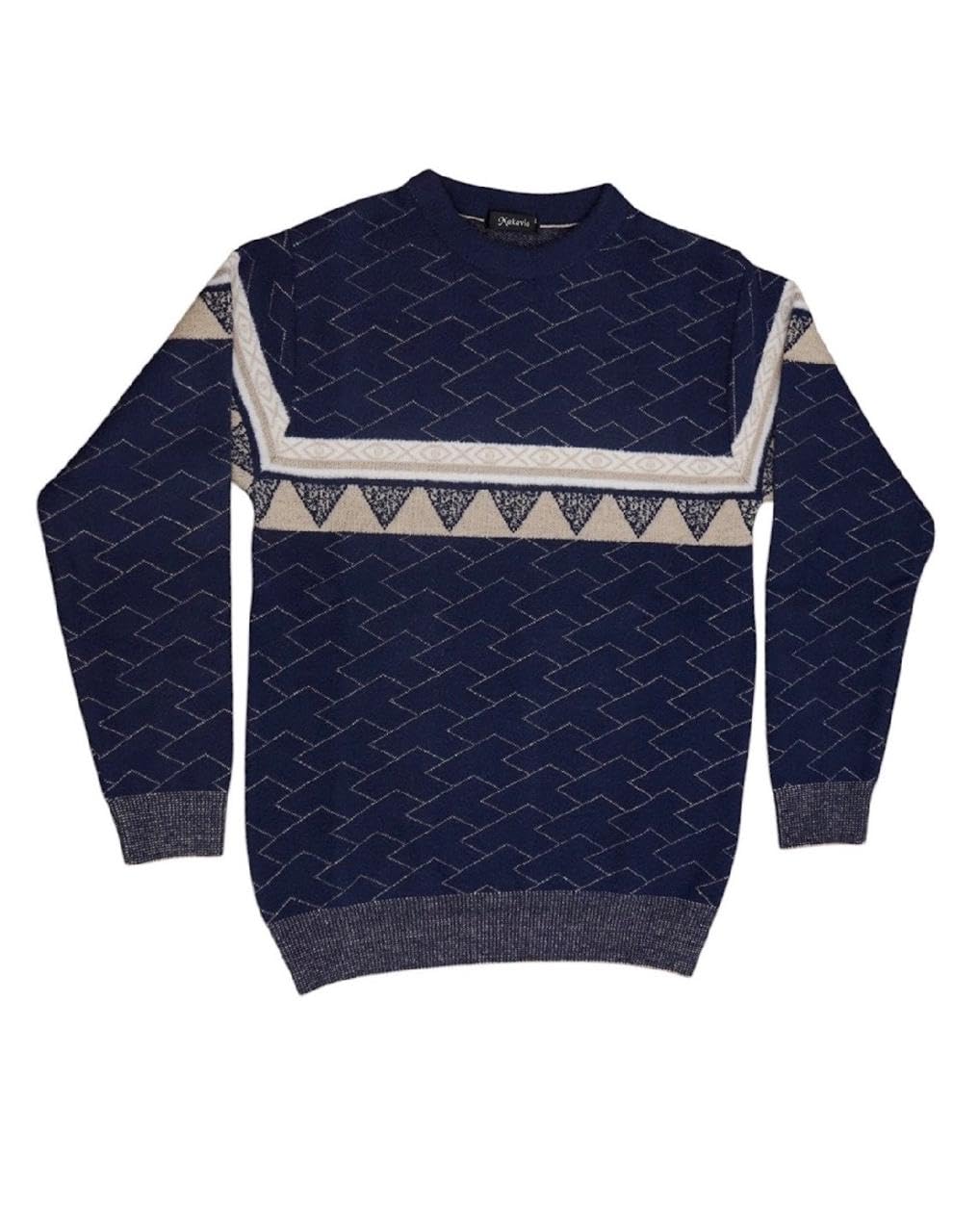 Makavio Men's Geometric Jacquard Knit Sweater, Crew Neck, Long Sleeve-picture-25