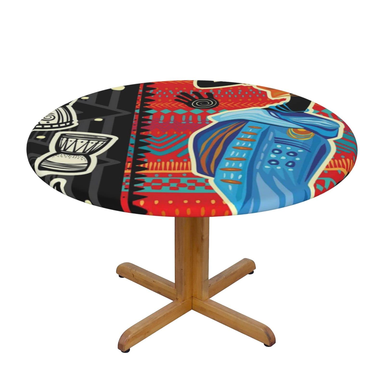 Lsjuee Round Fitted Tablecloth 40-44in Elastic Edged Table Cloth for Kitchen Dining Party Home Decor - Tribal Women Dancing Native Color