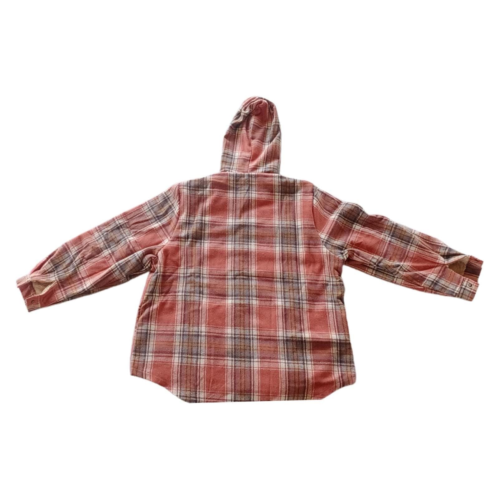 Generisch Damska koszula flanelowa z wzorem w kratkę i kapturem, ciepła kurtka z podszewką polarową z kieszeniami, przytulna bluzka zimowa w stylu Lumberjack