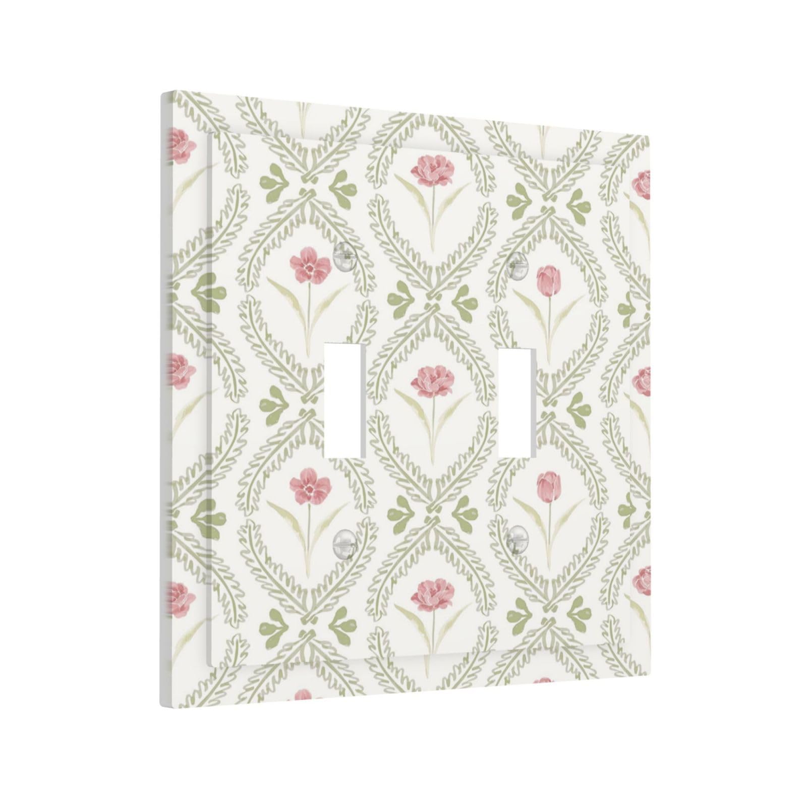 Yamxbfa Decorative Light Switch Cover Plate Vintage Green Botanical Elegant Floral 2 Gang Outlet Covers Double Toggle Wall Plates Electrical Switch Plate Covers Faceplate for Bedroom Home Decor
