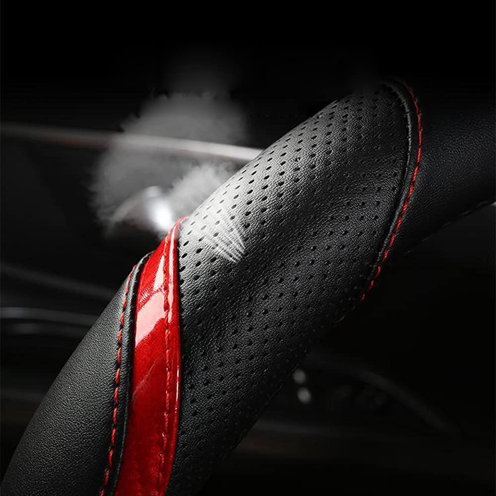 ITrims Car Steering Wheel Cover for Peugeot 3008 3008GT 2016-2020/5008 5008GT 2017-2020 Car Accessories Interior Styling Decoration 1PC (Red and Black)