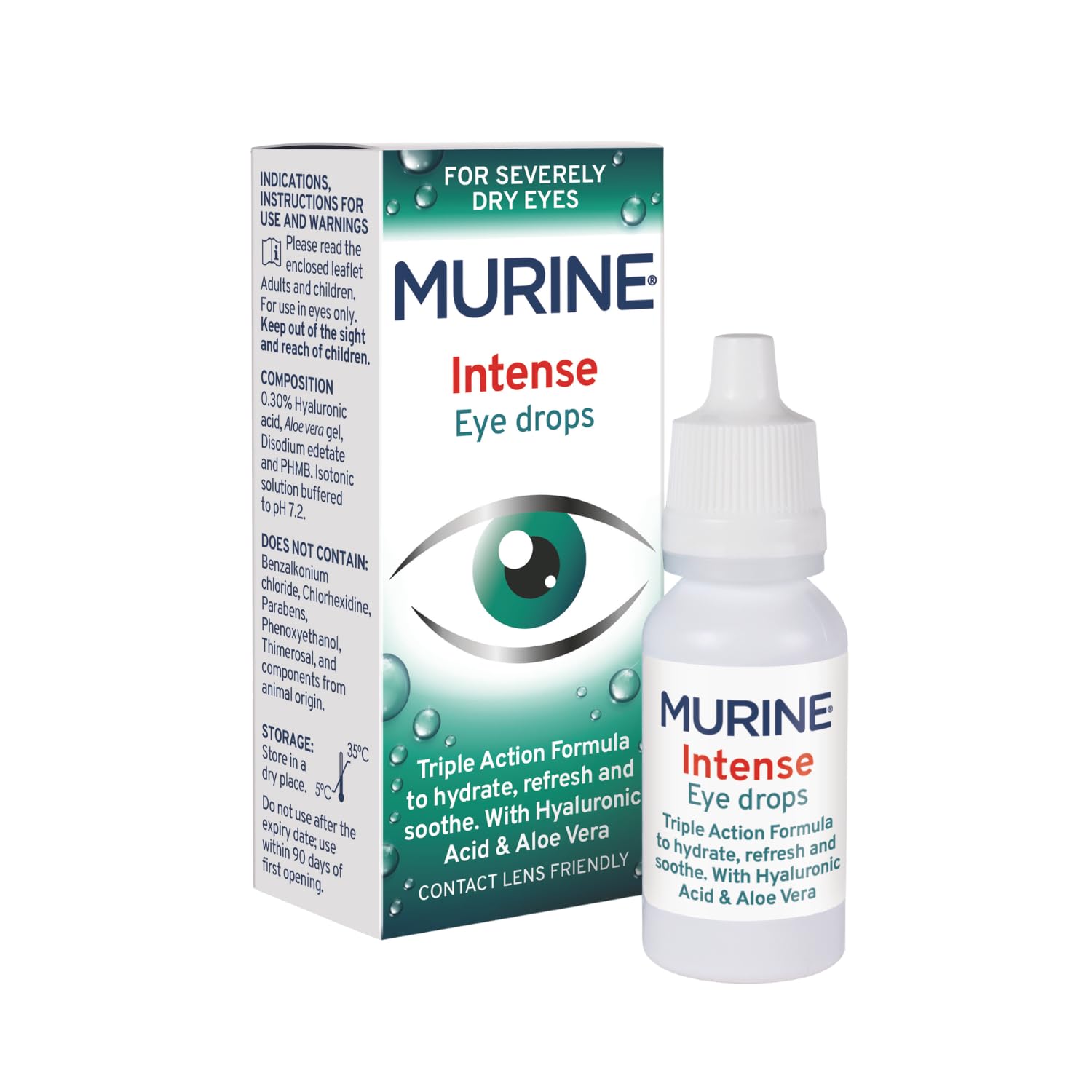 Murine Intense Eye Drops with a Triple Action Formula to Hydrate, Refresh and Soothe Severely Dry Eyes, 10ml
