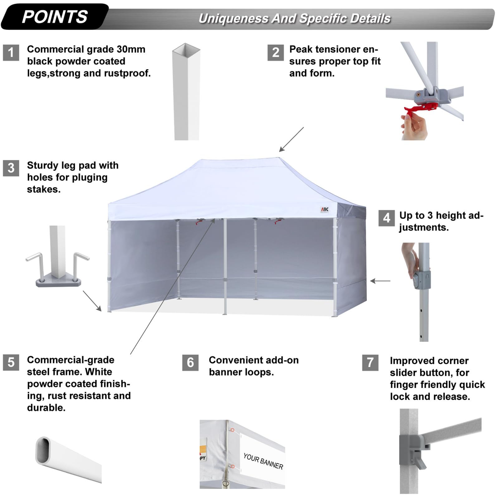 ABCCANOPY Easy Pop Up Canopy Tent with Sidewalls 10X20 Commercial -Series,White