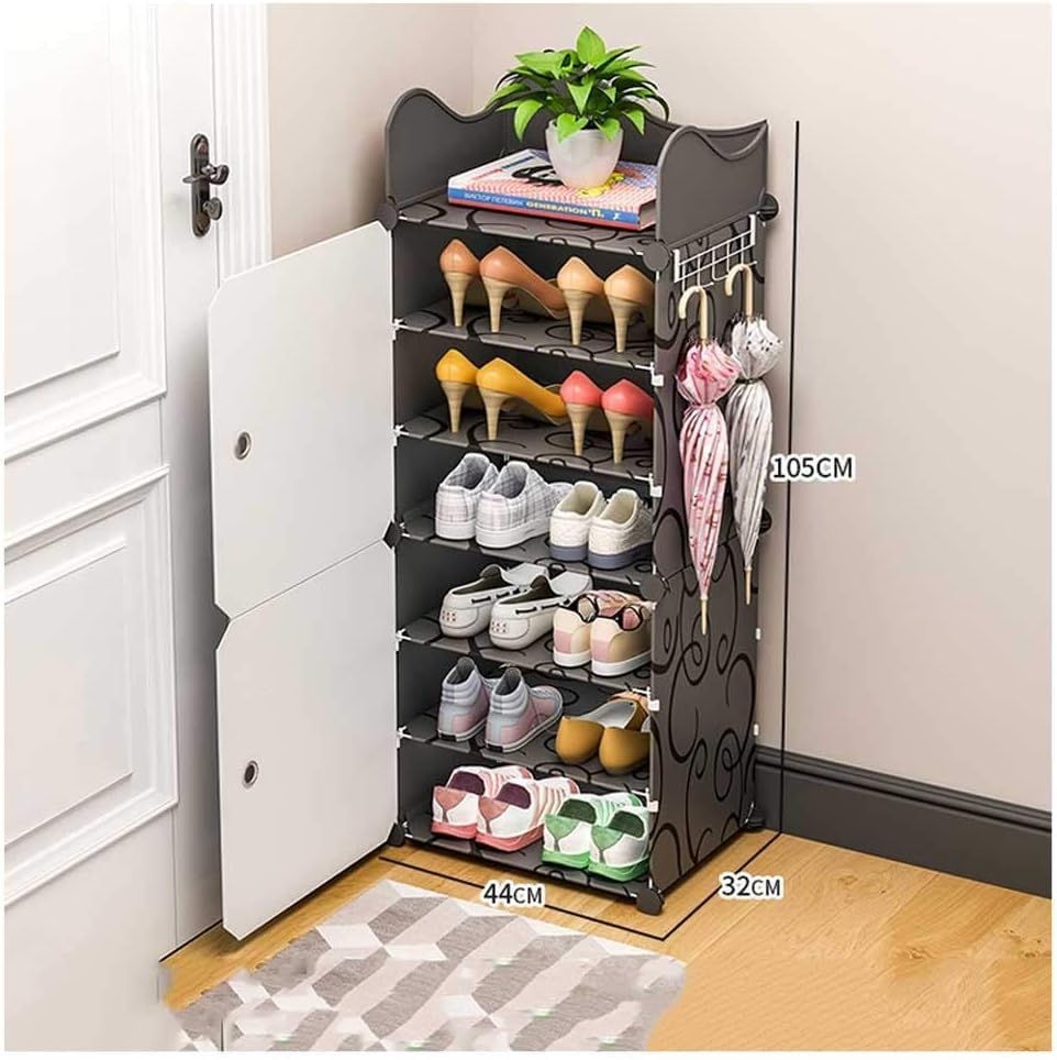 Image of Strassis Design Plastic Shoe Rack for Home | 6 Shelf DIY Shoe Rack with Door Magnets for Home Storage Plastic Box Organizer, Metal Door Frame, Chappal Slipper Sandals Stand (3 Door,Black)