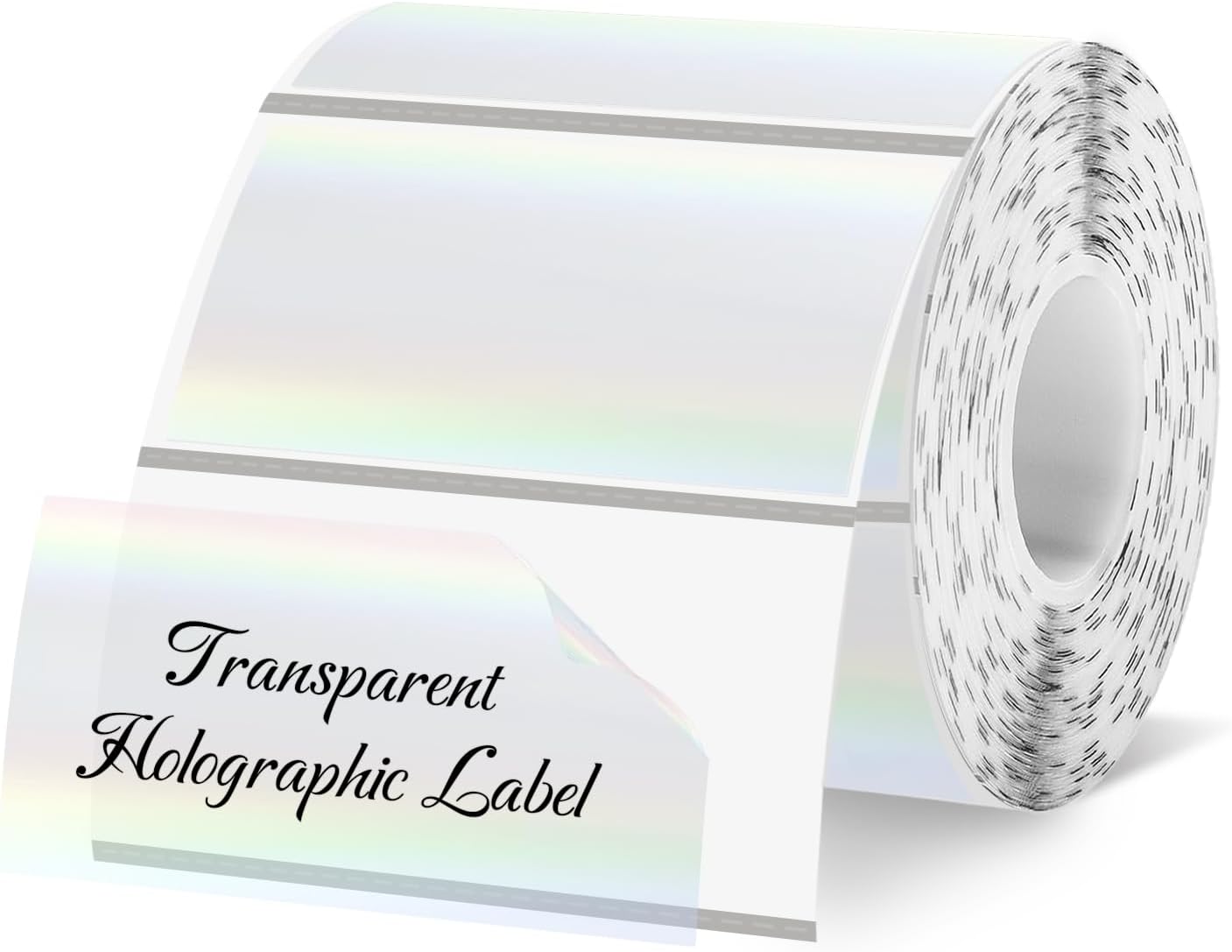 1x2 Inch Transparent Thermal Label Stickers, Holographic Clear Self-Adhesive Direct Thermal Labels, Perforation Line Design& Waterproof- 300 Sheets