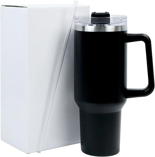 Miniatura 5 de Vaso de 40 onzas con asa y tapa con pajilla, vaso aislado, reutilizable, de acero inoxidable, taza de viaje, ideal para regalo, para agua, café,