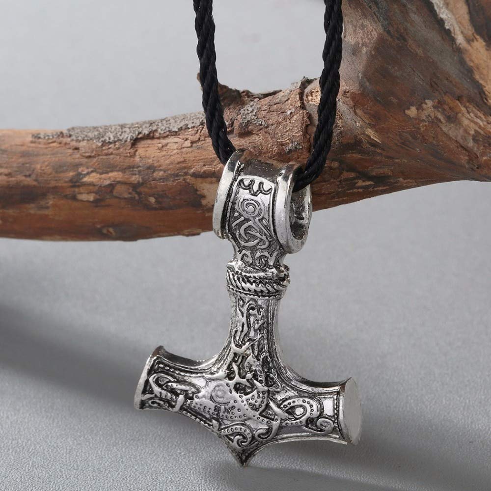 Seraphis Thor's Hammer Mjolnir Necklace Norse Mythology Pendant Viking Power Charm with Chain