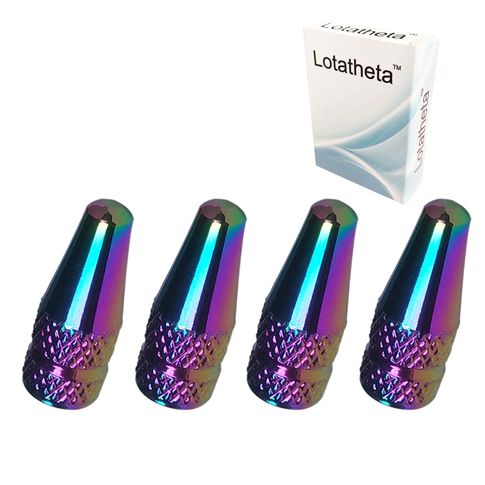 Lotatheta 4 Pcs Fantasy Colorful MTB Presta Bike Bicycle Road Racing Coloured Metal Anodized Machined Aluminum Alloy Tire Style Valve Cap Dust Covers