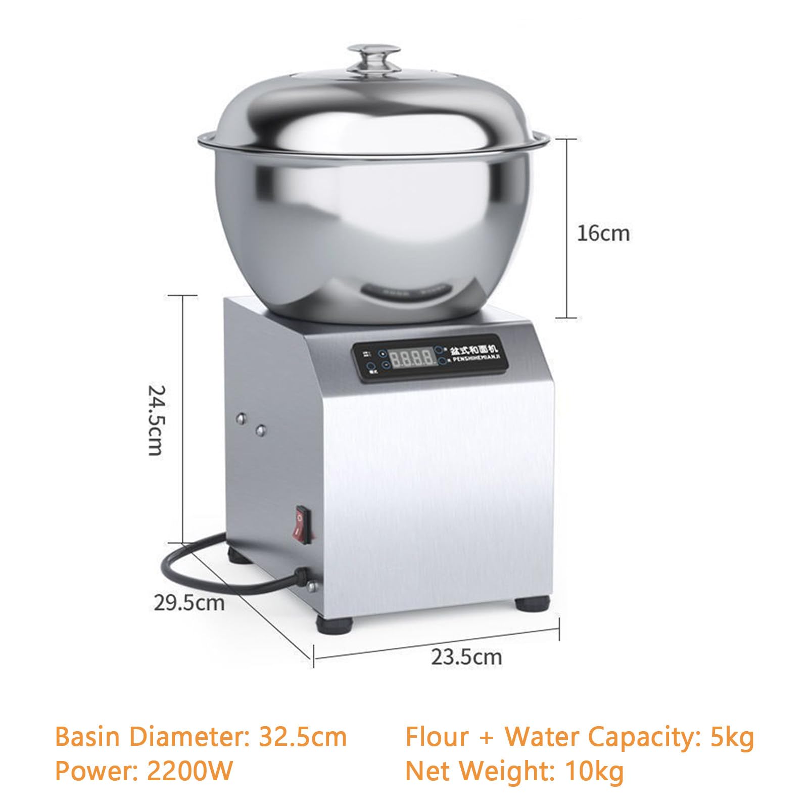 Impastatrice Professionale, Impastatrice a Spirale per Impieghi Gravosi con Vasca in Acciaio Inox, Display a LED e Timer, Impastatrice per Pizza e Pane 5kg