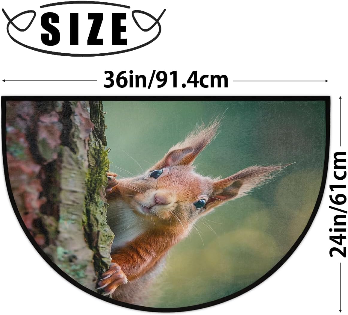 Forest Animal Squirrel Half Round Door Mat 24x36 Heavy Duty Welcome Entrance Doormat Area Rug for Outdoor Indoor Patio