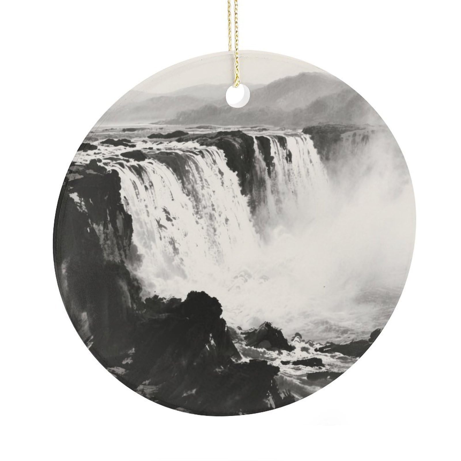 Fekiloot Style Niagara Falls Christmas Ornaments 2.9 Inch Round Ceramic Ornament Keepsake Thank You Gifts For Office, Room, Home - Holiday Present Ideas