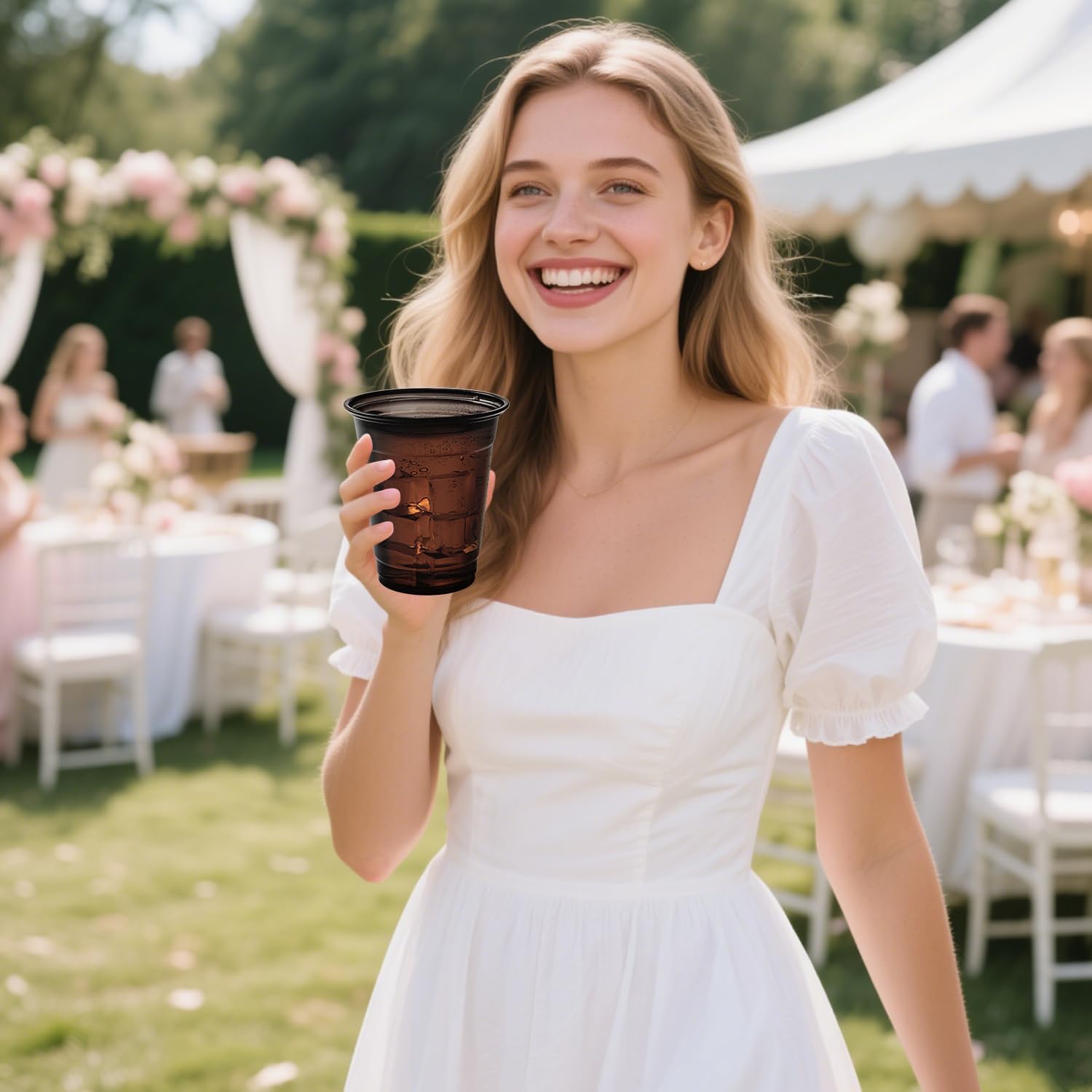 200 Pack Black Clear Plastic Cups 12 oz Disposable Drinking Cups for Wedding Pink Birthday Party Supplies