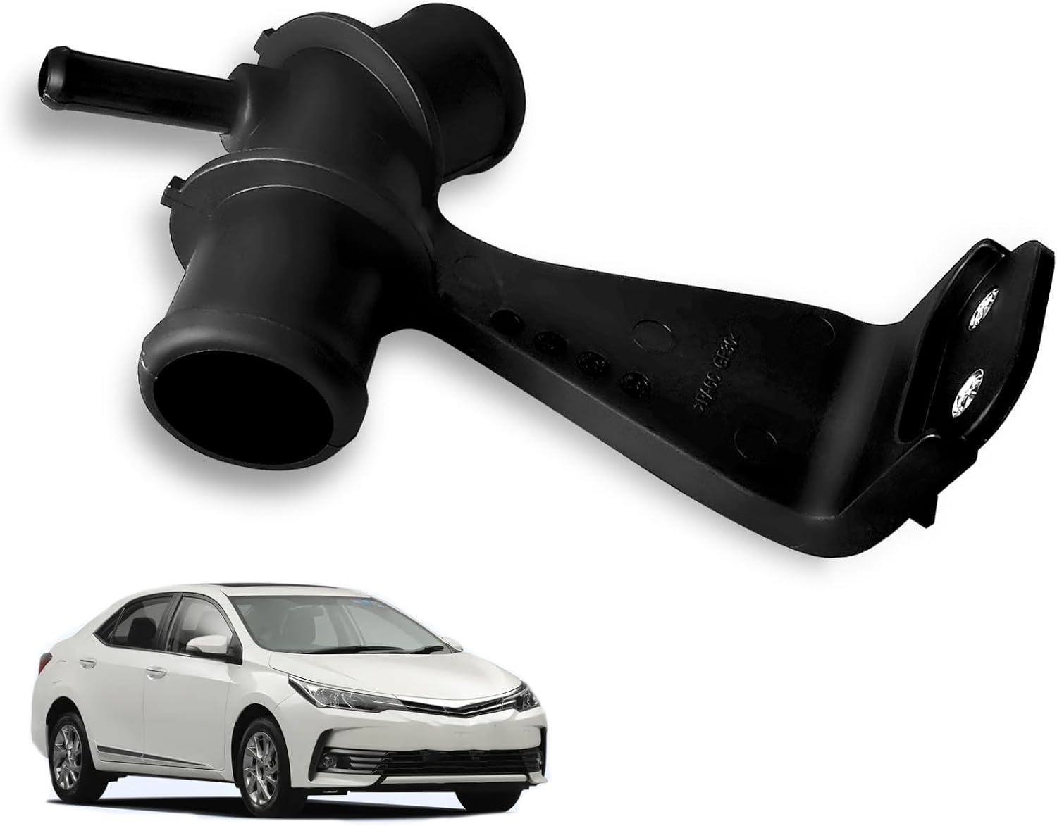 Engine Radiator Water Outlet Coolant Pipe Thermostat Housing Connector Assembly for Toyota Corolla 2009-2013 1.8L, Matrix 2009-2014 - OEM 165770T030 - Plastic Black