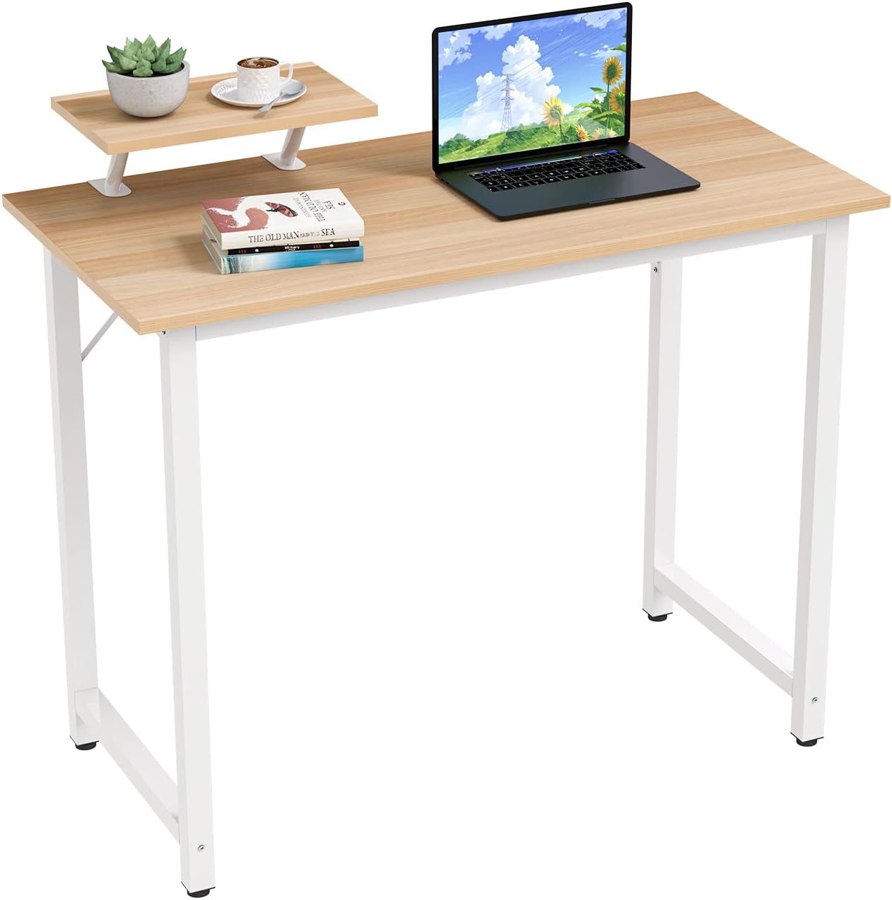 FANTASK Bureau Avec Bibliothèque Ouverte, Cadre En Métal, Port USB Et