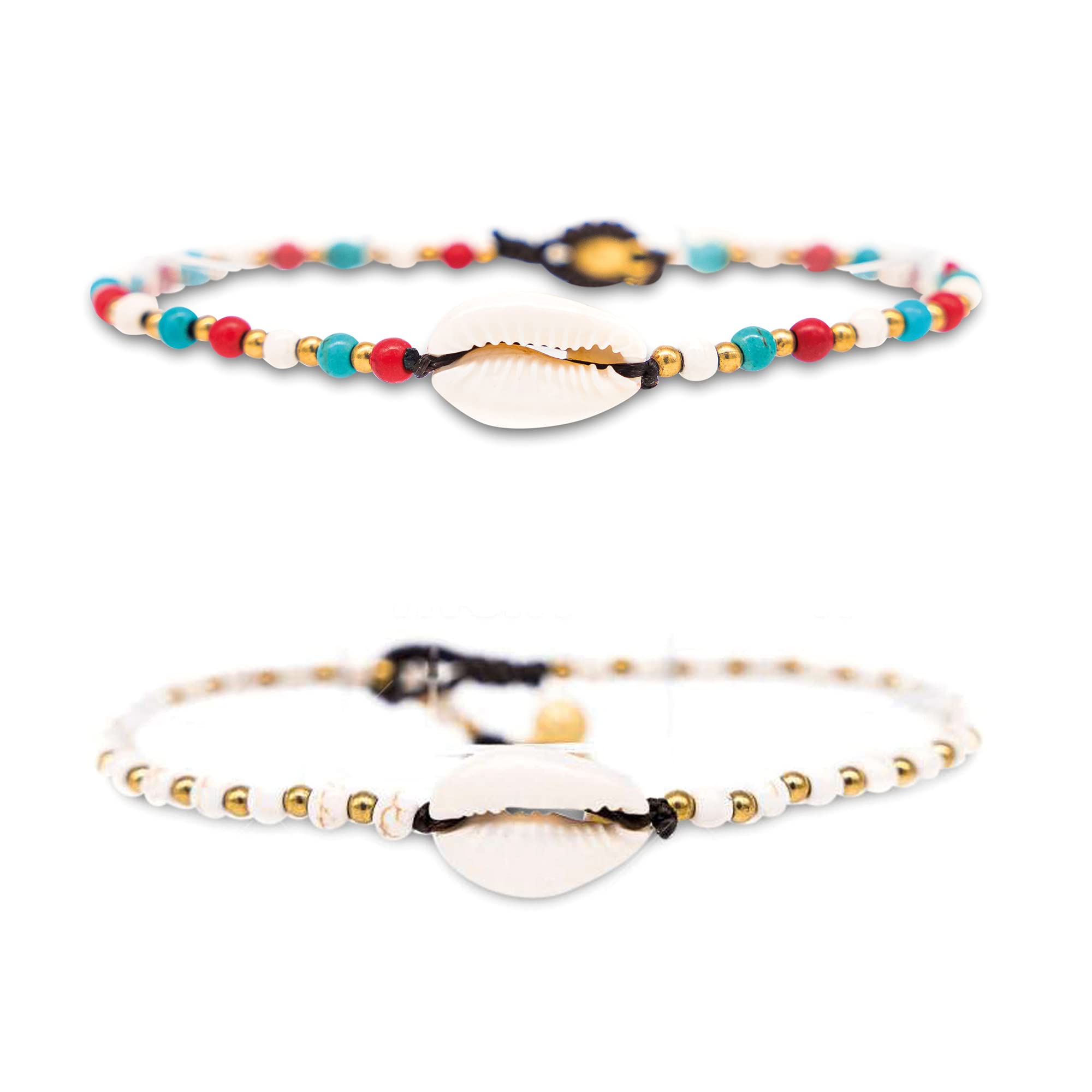 Made by Nami - Pulsera de tobillo para mujer y niña, diseño de surfista con perlas para fiesta y playa hecha a mano - Goa Hippie - Tobillera multicolor oriental