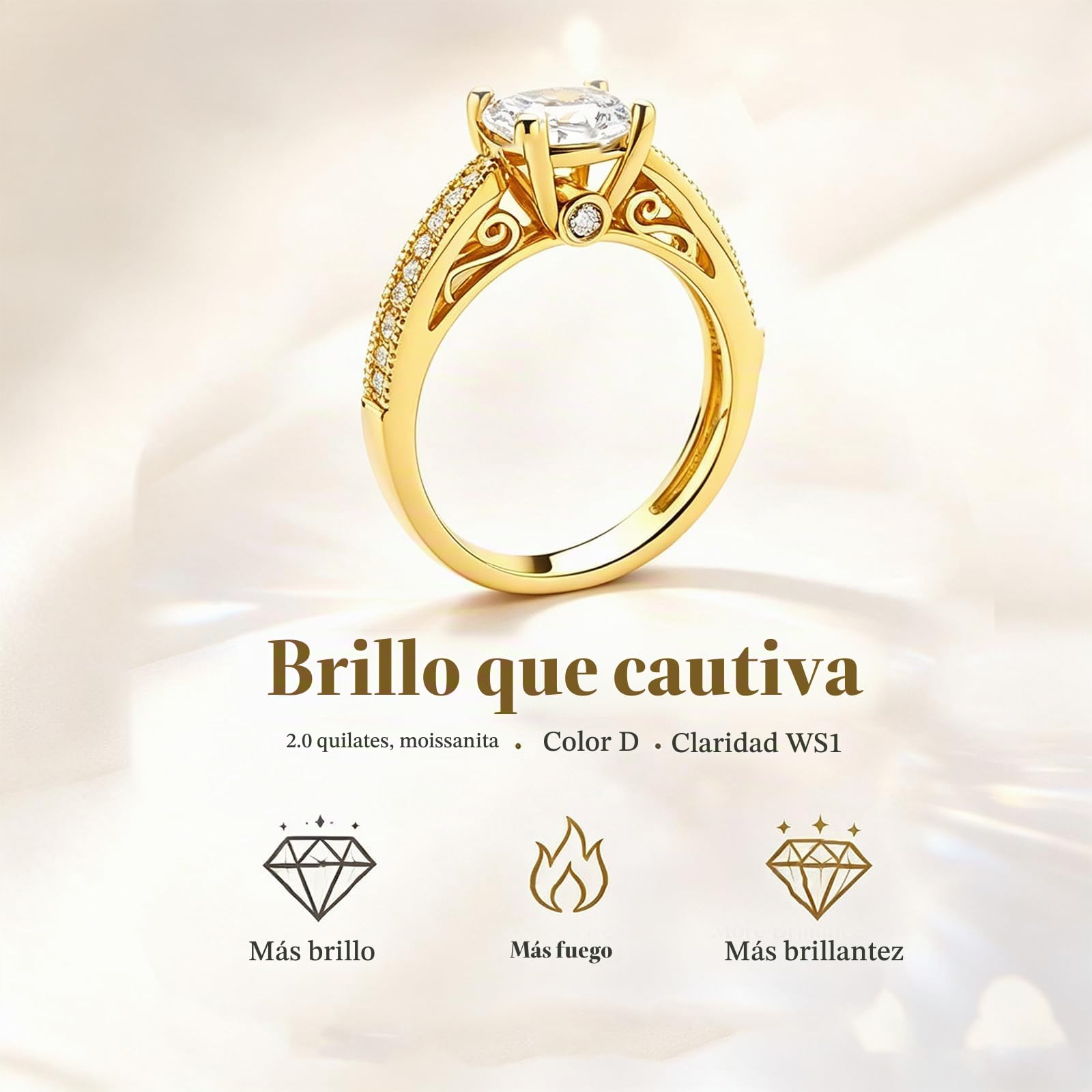 Jeulia Moissanita Anillo Clásico de Con Diamantes Con Corte Redondo Anillos Plata de Ley para Compromiso Aniversario Boda Navidad San Valentín
