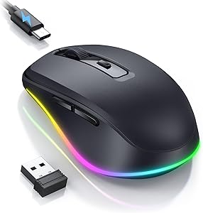 seenda Wireless Mouse with Jiggler, Rechargeable 2.4G Wireless Mouse with Lighting, Quiet Wireless Mouse for PC, Laptop, Computer, Windows – 2000 DPI – Black