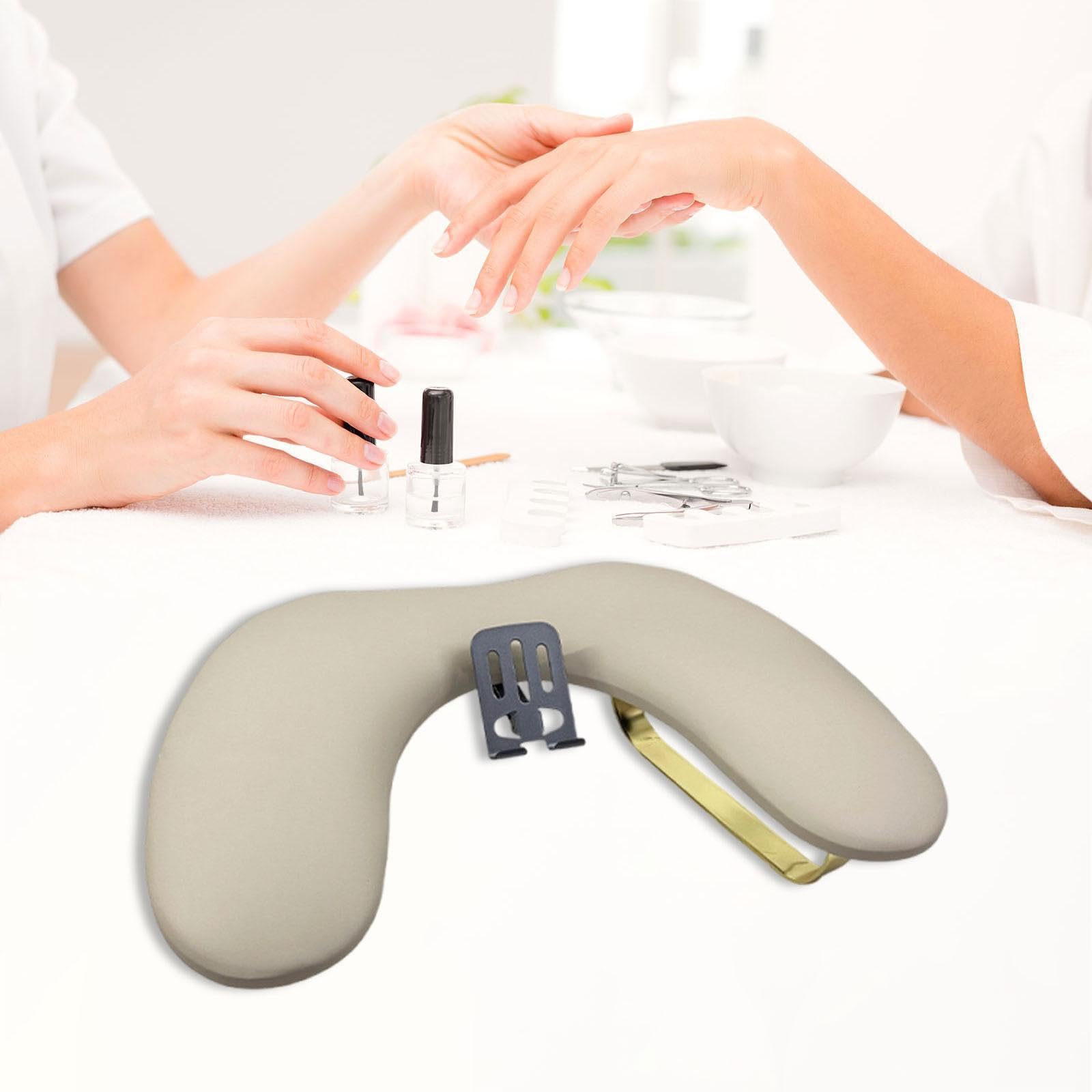 Almohada para Manicura Cojín Reposa Mano Soporte de Uñas Almohadilla con Porta Celular Fabricación Sólida Adecuada para Profesionales Hogar Salón, CafÉ