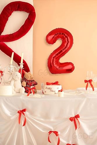 Miniatura 7 de Globos digitales de helio de 40 pulgadas, 2 números rojos, globos digitales de helio, suministros de decoración de fiesta de 2 cumpleaños