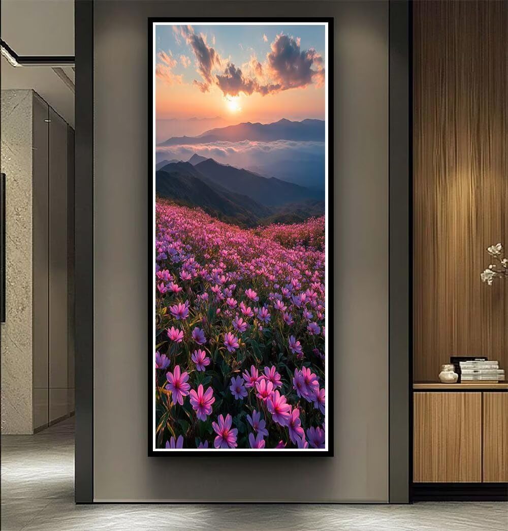 Diamond Art Painting Kits for Adults 50x120cm, 5D Large Diamond Painting Natural Landscape Gem Art Wildflowers Mountains Crystal Cross Stitch Arts Crafts Paint by Numbers for Home Wall Decor -LR1077