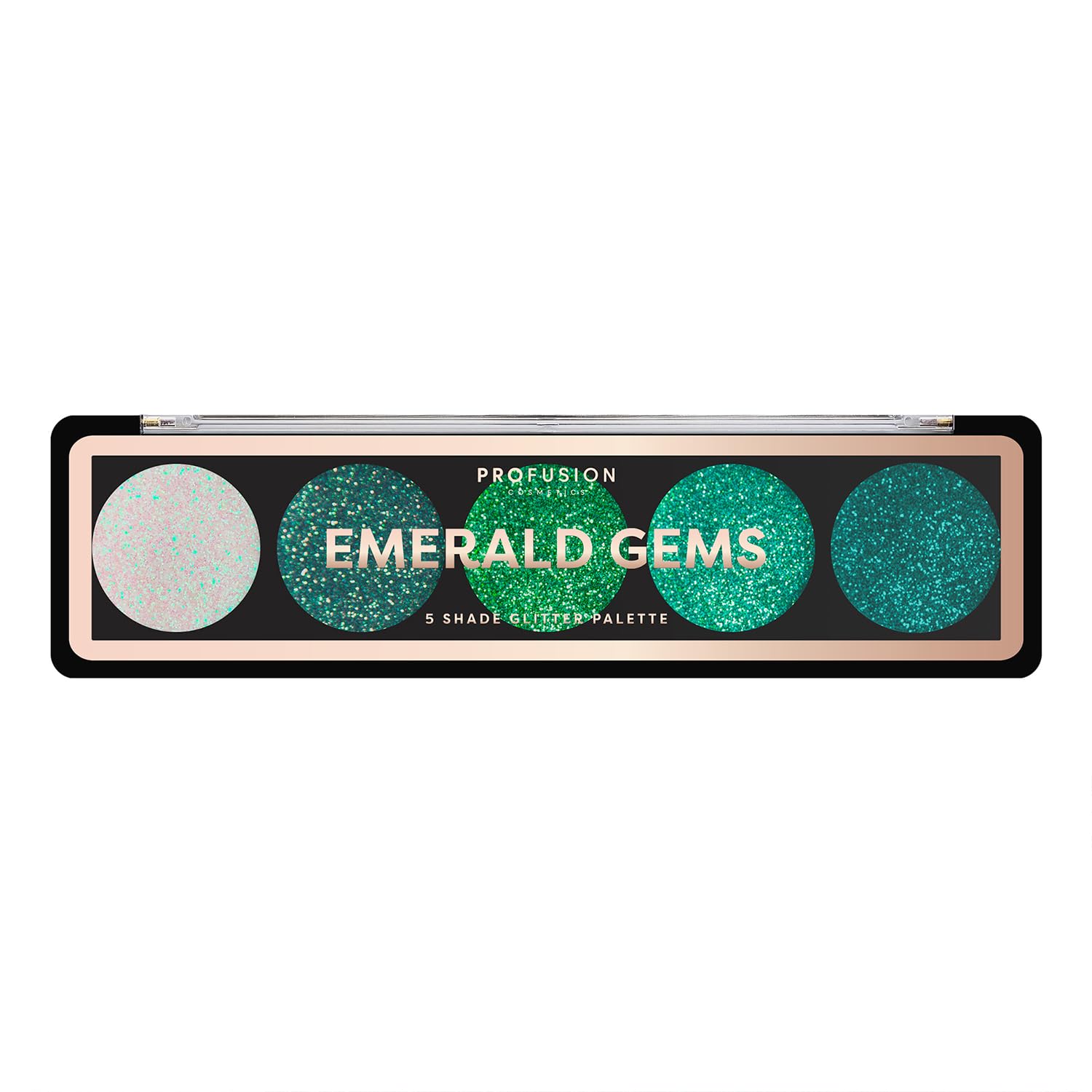 Profusion CosmeticsEmerald Gems 5 Shade Glitter Eyeshadow Palette for Attractive Eye Look, Raise Your Makeup Game to the Next Level with Premium Beauty Tool