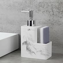 Dolphy Resin Soap Dispenser for Bathroom | 2 in 1 Soap Dispenser with Sponge Holder | Modern & Designer Decor for Home & Guest Bathrooms - Surface Effect White Marble (400 ml)