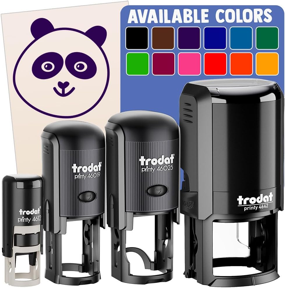 Happy Panda Face Self-Inking Rubber Stamp Ink Stamper for Stamping Crafting Planners - 1-1/2 Inch Large - Black Ink