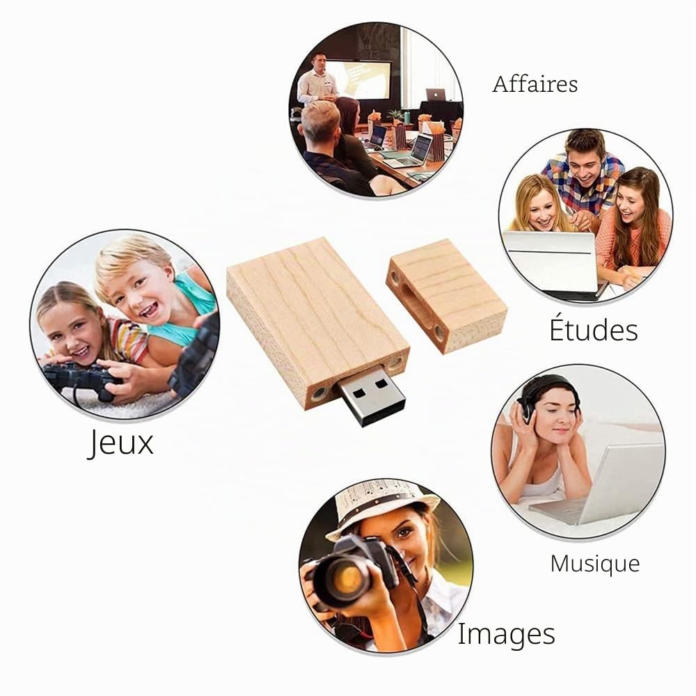 Lot de 10 clés USB de stockage en bois (2.0, 16 Go, bois d'érable)