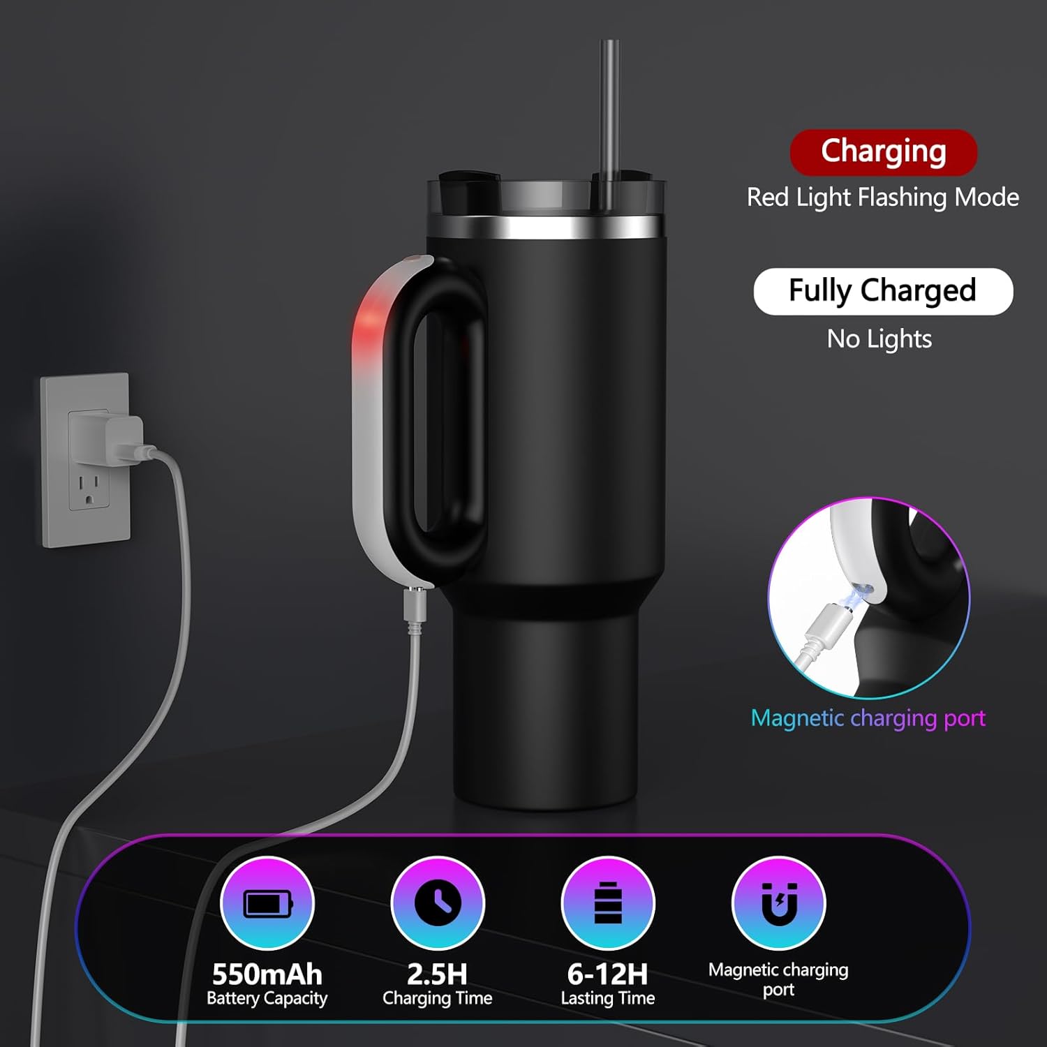 7 Modes LED Light-Up Tumbler Handle for Stanley Cup 40oz/30oz, Tumbler Handle with Pickup Music Rhythm Lights Use for Outdoor Party & Home, Birthday Christmas Valentine's Stanley Gift (H10 Black) - Image 7