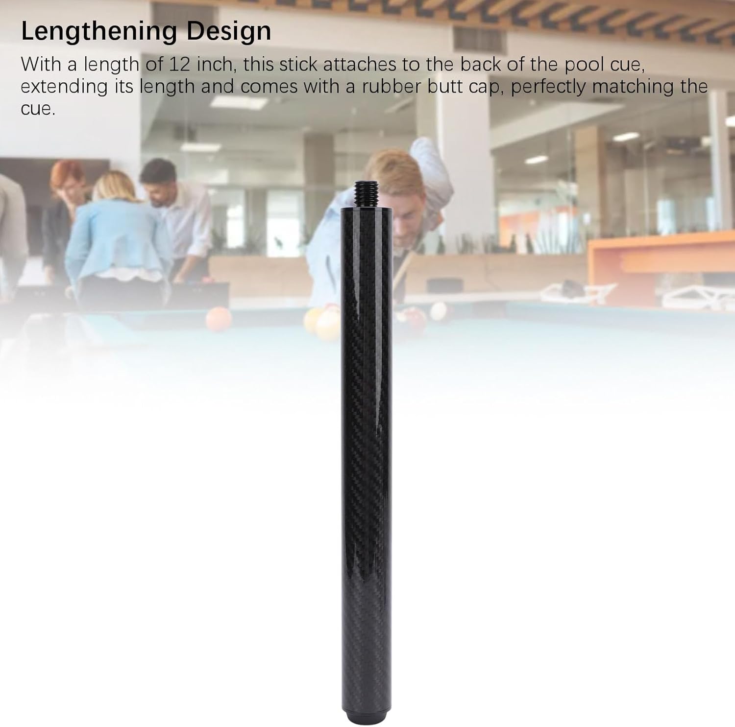 Pool Cue Extension Stick 12 Inch Carbon Fiber Billiards Cue Butt End Extender - Enhances Stability and Length for Improved Gameplay, Ideal Pool Sticks for Adults and Hockey Stick