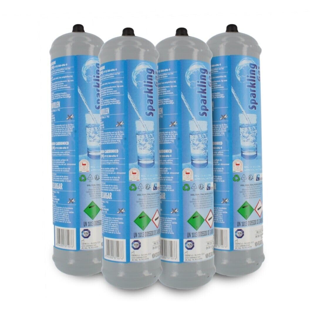 BELLEROFONTE - Bombole CO2 600g E290 per Gasatore Acqua Frizzante – Attacco M11x1 Compatibile Universale – Set 4 Pezzi - Risparmio - Made in Italy